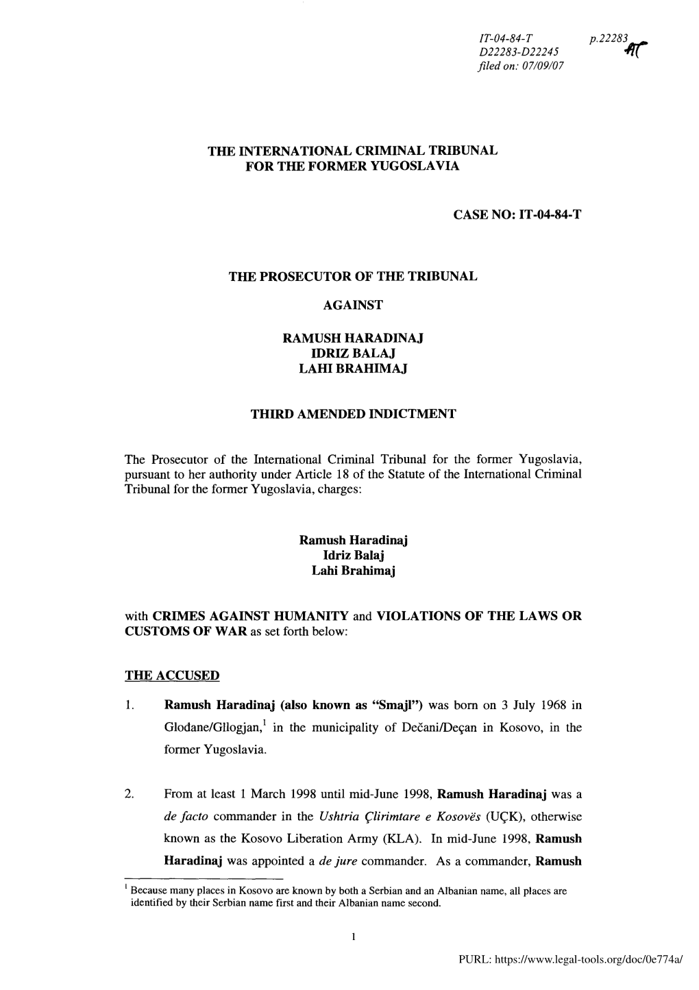 04-84-T the Prosecutor of the Tribunal Against Ramush
