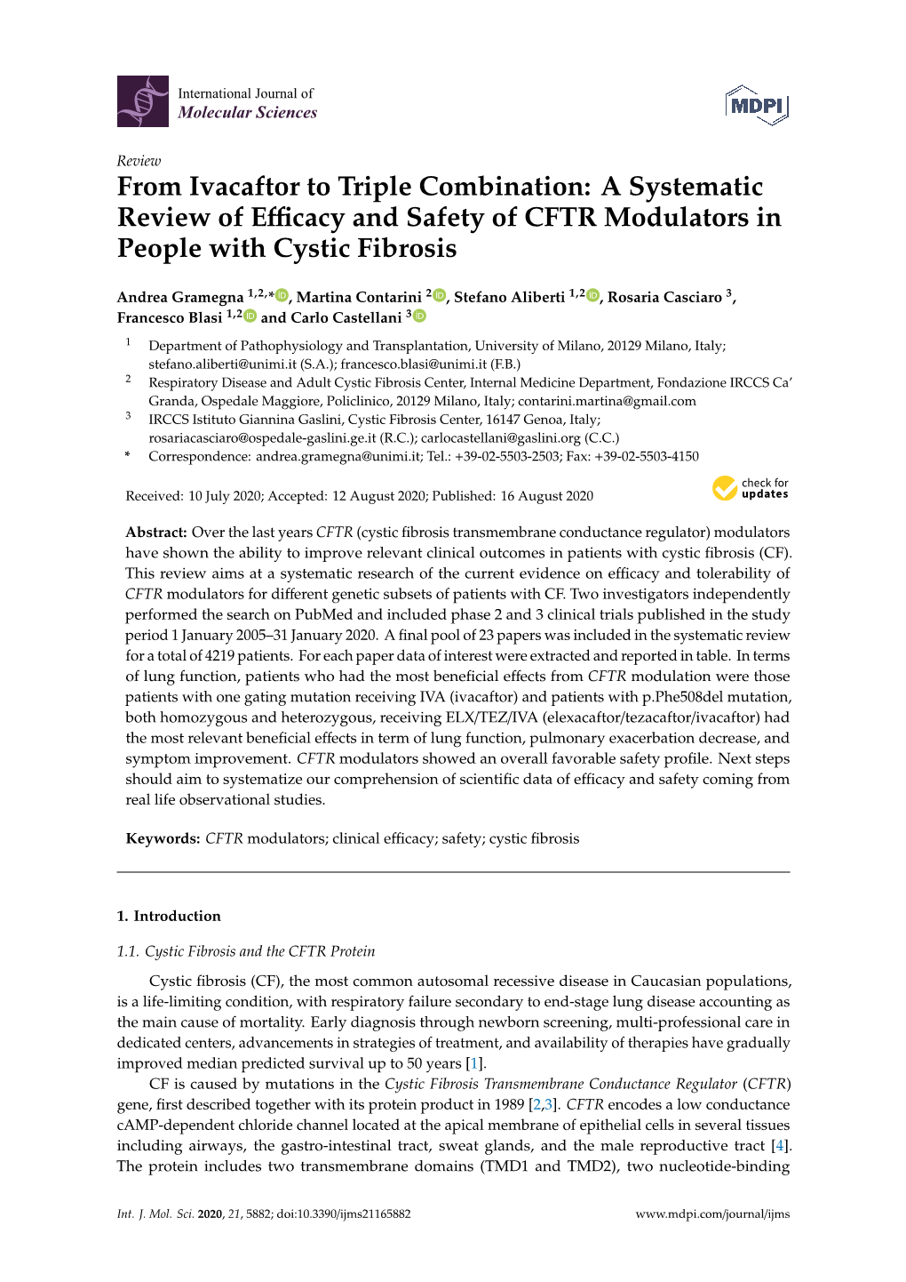 A Systematic Review of Efficacy and Safety of CFTR Modulators In