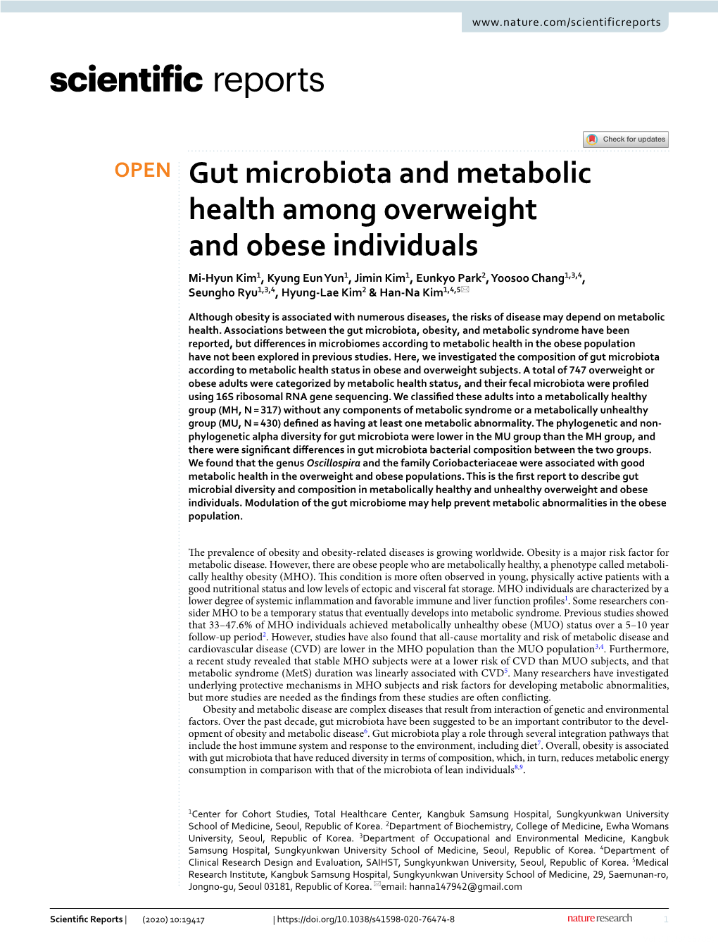 Gut Microbiota and Metabolic Health Among Overweight and Obese