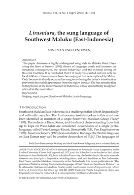 Lirasniara, the Sung Language of Southwest Maluku (East-Indonesia)