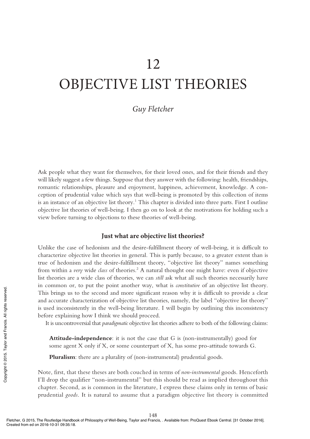 12 Objective List Theories