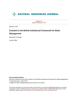 Evolution in the British Institutional Framework for Water Management