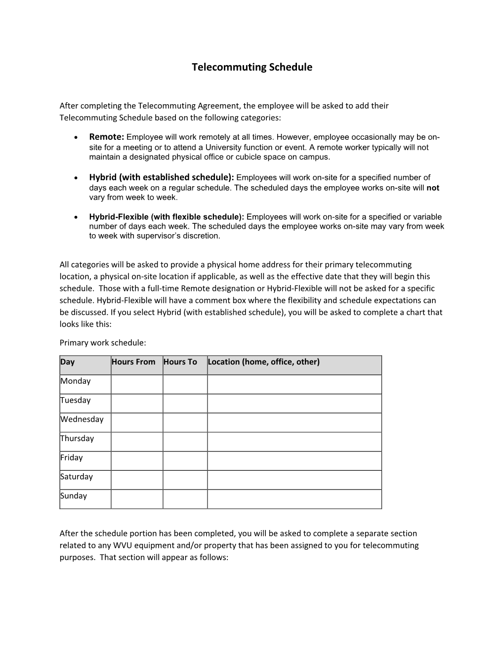 Telecommuting Schedule (PDF)