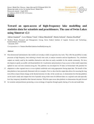 Toward an Open-Access of High-Frequency Lake Modelling and Statistics Data for Scientists and Practitioners