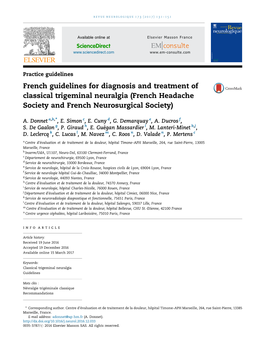 French Guidelines for Diagnosis and Treatment of Classical Trigeminal