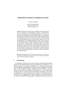 Entropy Based Characterization of Anticipatory Intelligent Agents