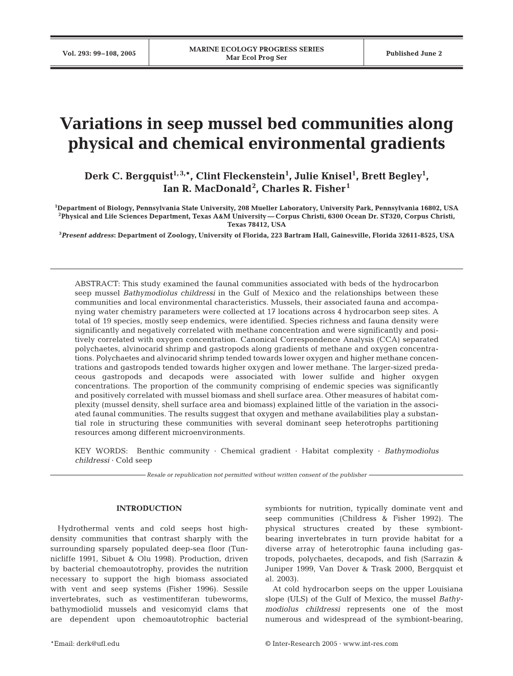 Variations in Seep Mussel Bed Communities Along Physical and Chemical Environmental Gradients