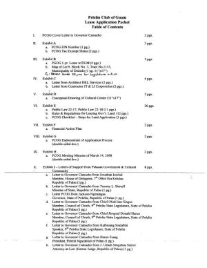 Peleliu Club of Guam Lease Application Packet Table of Contents
