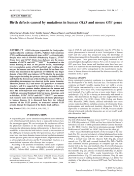 Birth Defects Caused by Mutations in Human GLI3 and Mouse Gli3 Genescga