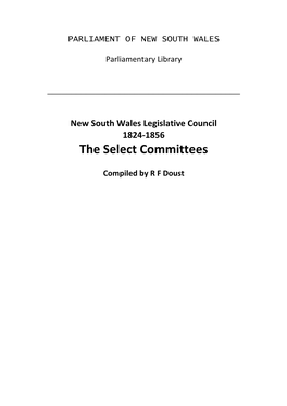 The Select Committees of the New South Wales Legislative Council 1824-1856