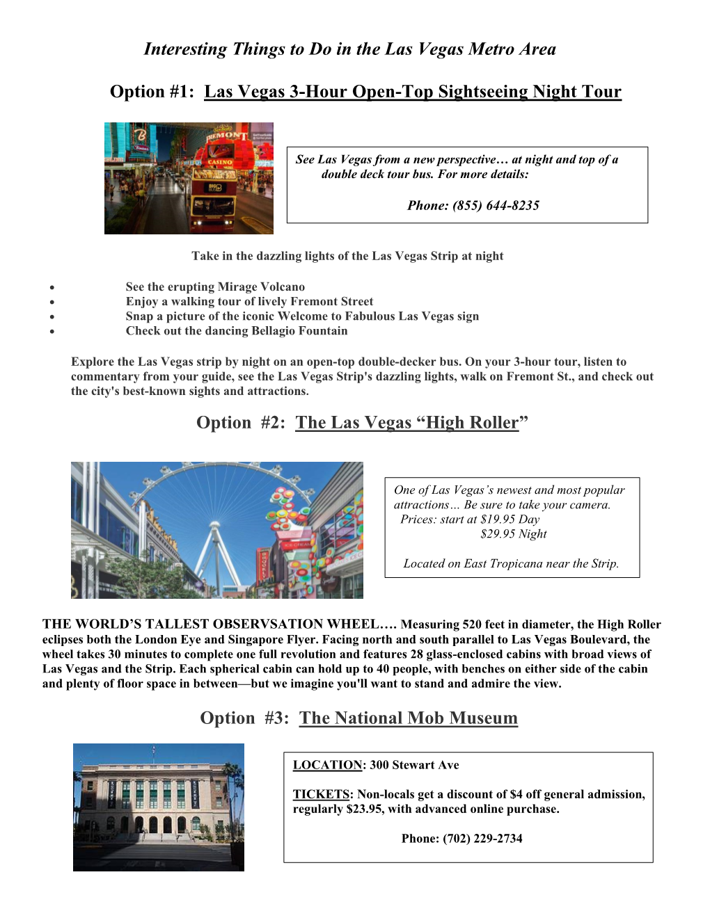 Las Vegas Activities List 2