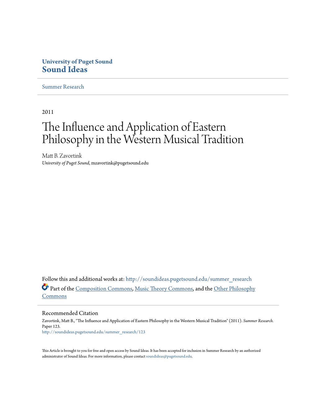 The Influence and Application of Eastern Philosophy in the Western Musical Tradition