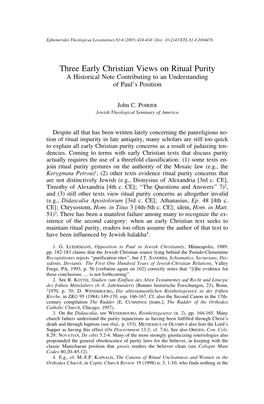 Three Early Christian Views on Ritual Purity a Historical Note Contributing to an Understanding of Paul's Position