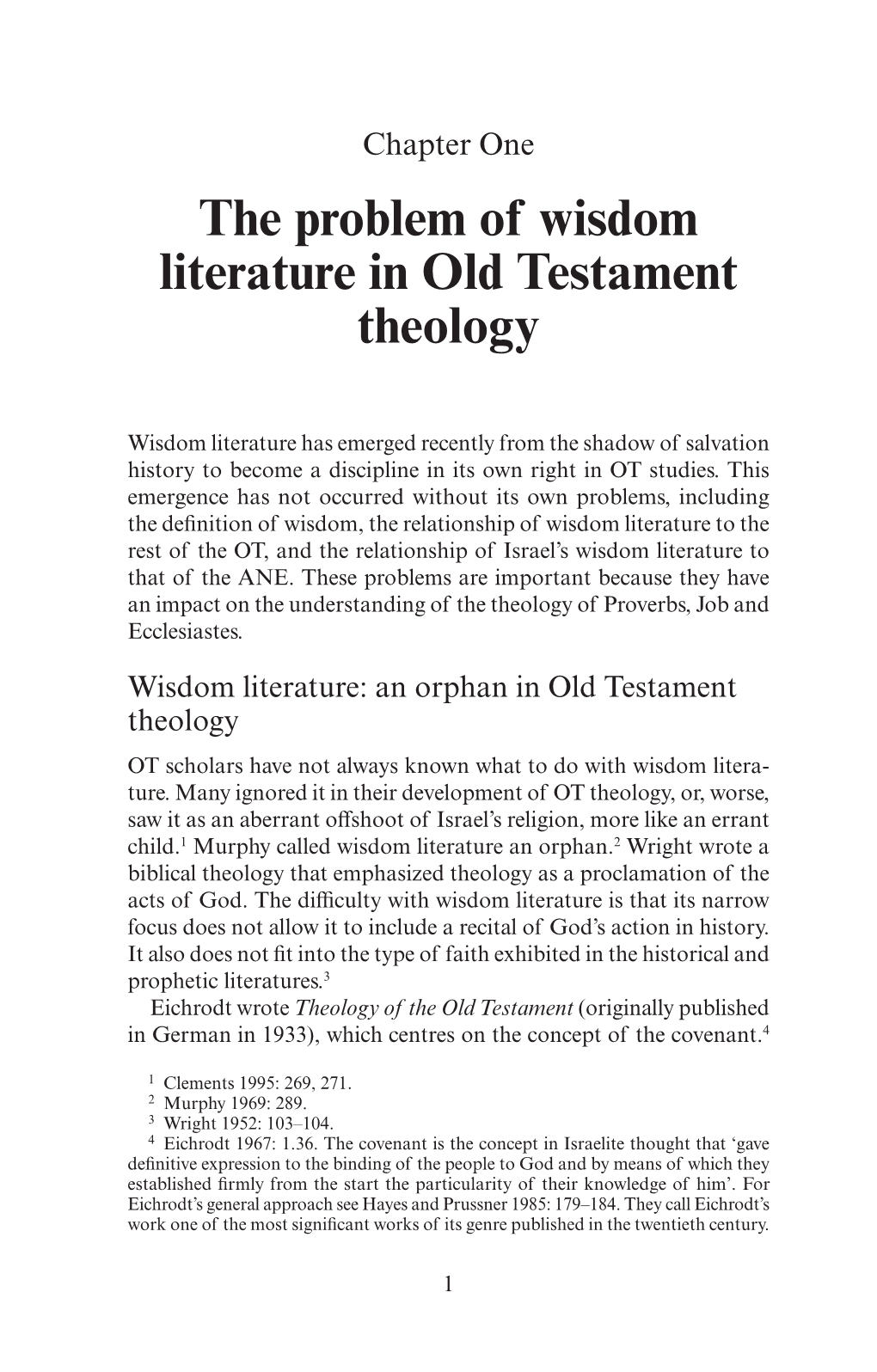 The Problem of Wisdom Literature in Old Testament Theology