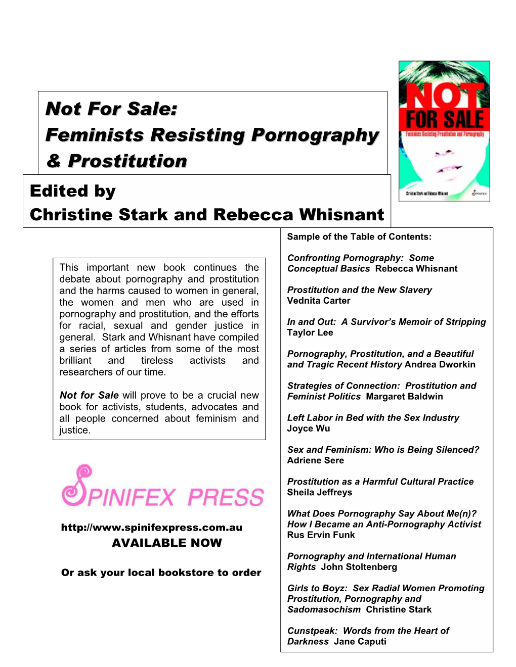 Not for Sale: Feminists Resisting Pornography & Prostitution