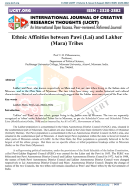 Ethnic Affinities Between Pawi (Lai) and Lakher (Mara) Tribes
