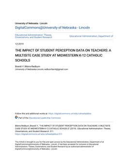 The Impact of Student Perception Data on Teachers: a Multisite Case Study at Midwestern K-12 Catholic Schools