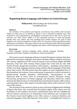 Regulating Roma Language and Culture in Central Europe