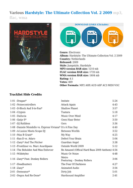 Various Hardstyle: the Ultimate Collection Vol. 2 2009 Mp3, Flac, Wma