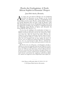 Procles the Carthaginian: a North African Sophist in Pausanias’ Periegesis Juan Pablo Sánchez Hernández