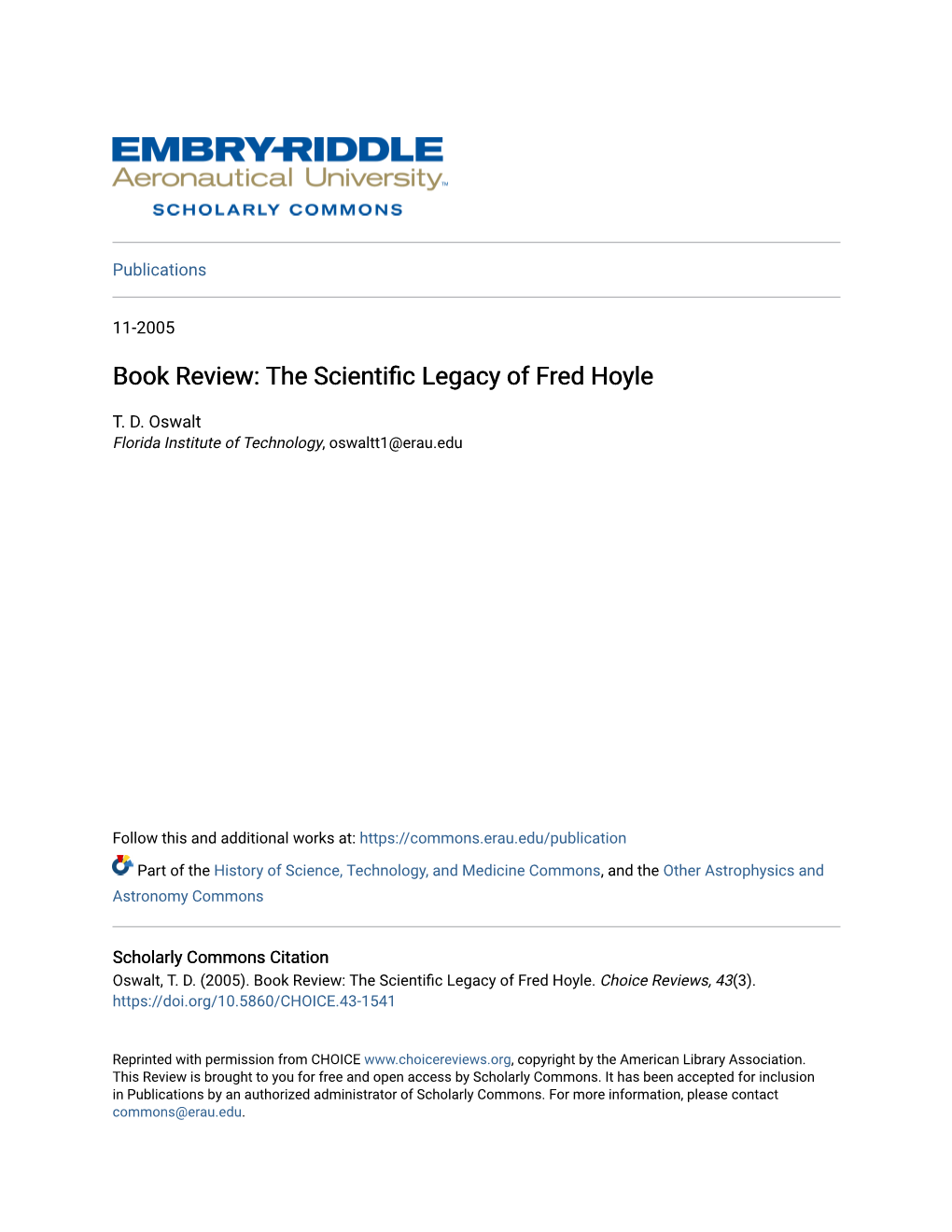 Book Review: the Scientific Legacy of Fred Hoyle