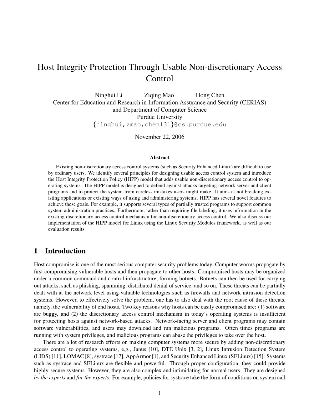 Host Integrity Protection Through Usable Non-Discretionary Access Control