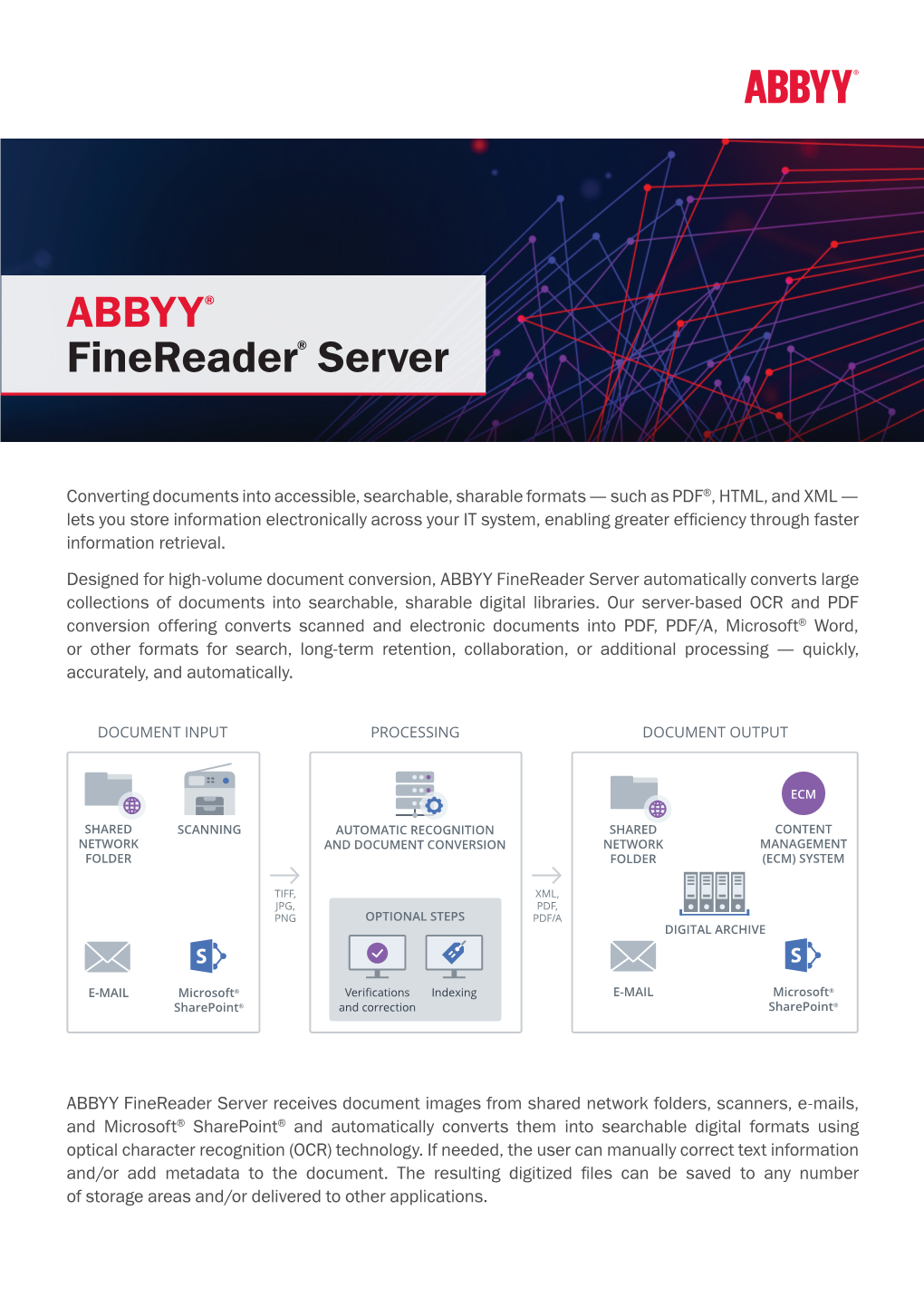 ABBYY Finereader Server Automatically Converts Large Collections of Documents Into Searchable, Sharable Digital Libraries