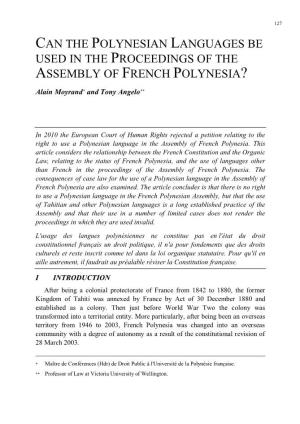 Can the Polynesian Languages Be Used in the Proceedings of the Assembly of French Polynesia?