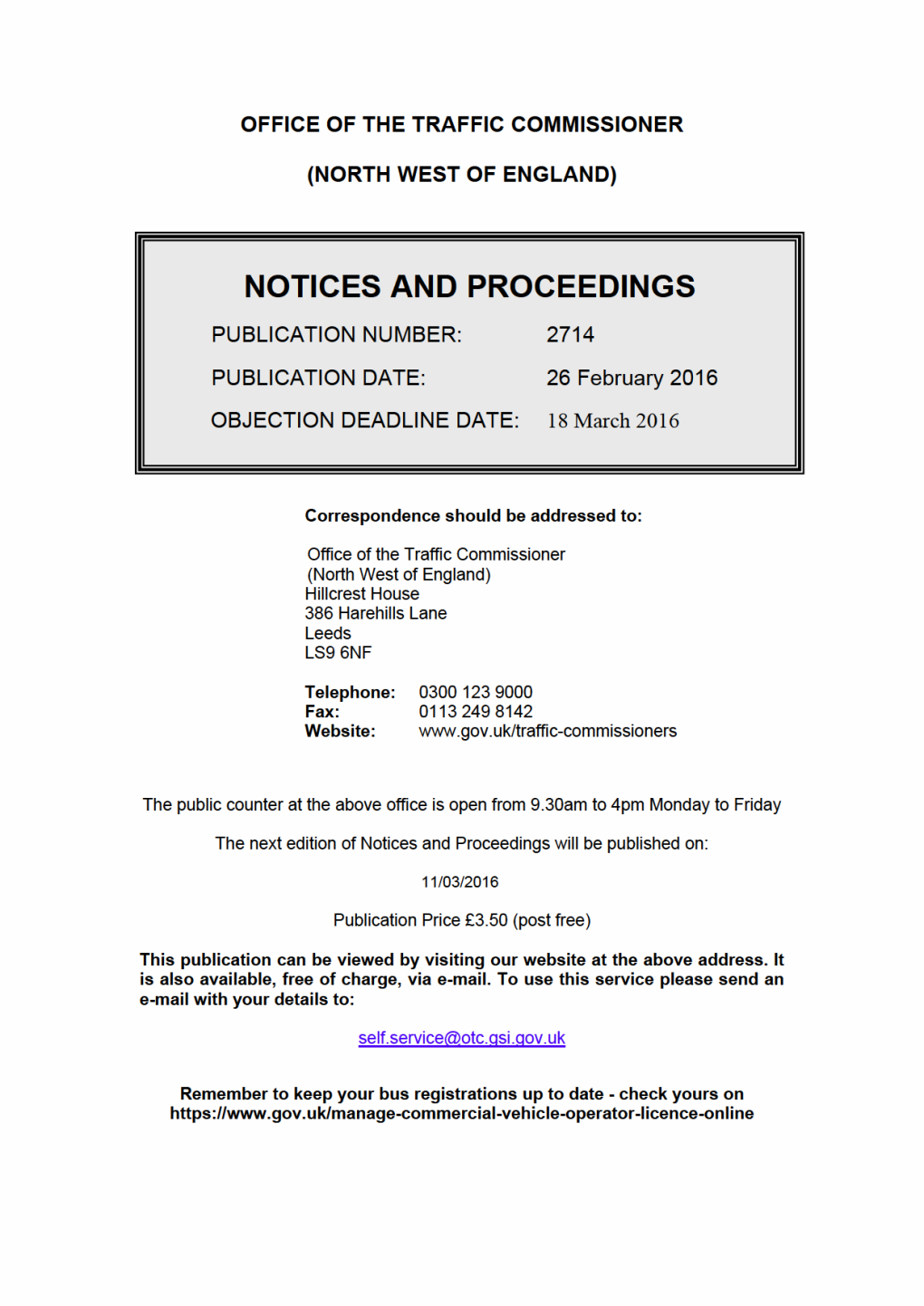 NOTICES and PROCEEDINGS 26 February 2016