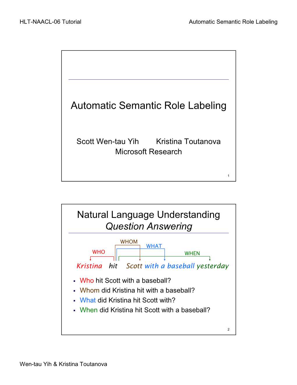 Automatic Semantic Role Labeling