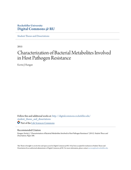 Characterization of Bacterial Metabolites Involved in Host Pathogen Resistance Kavita J