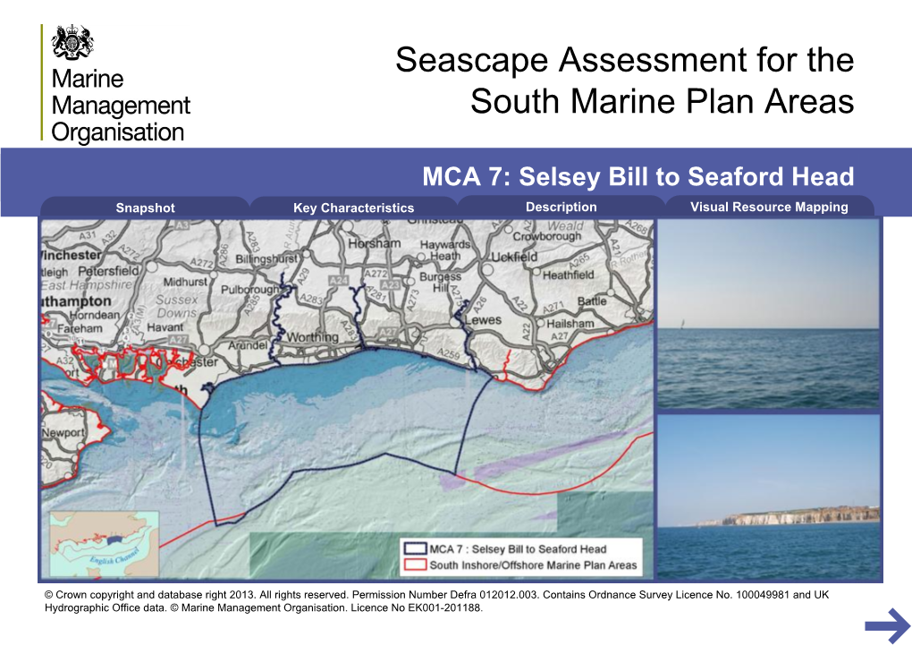 Selsey Bill to Seaford Head Snapshot Key Characteristics Description Visual Resource Mapping