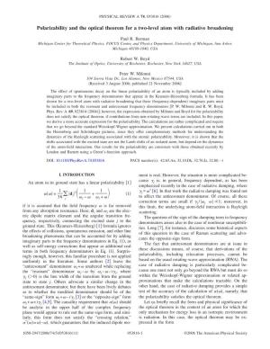 Polarizability and the Optical Theorem for a Two-Level Atom with Radiative Broadening