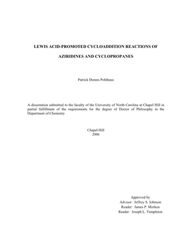 Lewis Acid-Promoted Cycloaddition Reactions of Aziridines and Cyclopropanes (Under the Direction of Jeffrey Scott Johnson)