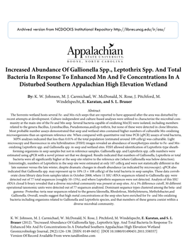 Increased Abundance of Gallionella Spp., Leptothrix Spp. and Total