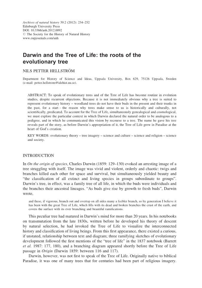 Darwin and the Tree of Life: the Roots of the Evolutionary Tree