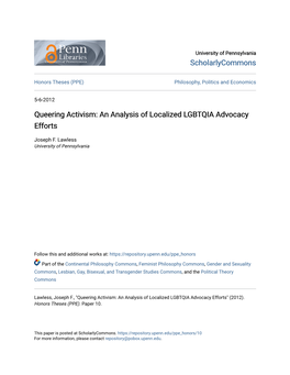 Queering Activism: an Analysis of Localized LGBTQIA Advocacy Efforts
