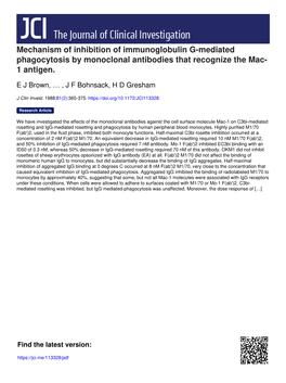 Mechanism of Inhibition of Immunoglobulin G-Mediated Phagocytosis by Monoclonal Antibodies That Recognize the Mac- 1 Antigen