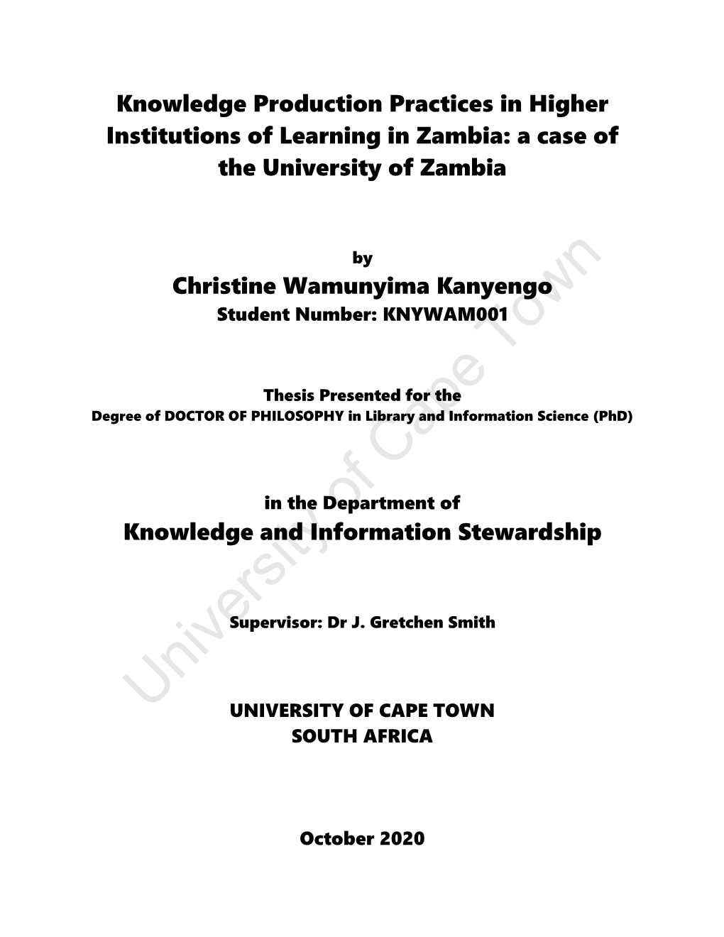 Knowledge Production Practices in Higher Institutions of Learning in Zambia: a Case of the University of Zambia