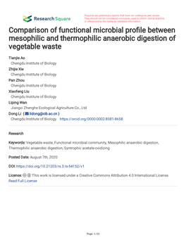 Comparison of Functional Microbial Pro Le Between Mesophilic And