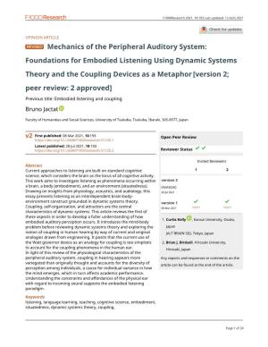 Mechanics of the Peripheral Auditory System: Foundations for Embodied Listening Using Dynamic Systems