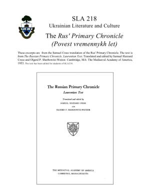 SLA 218 the Rus' Primary Chronicle (Povest Vremennykh Let)