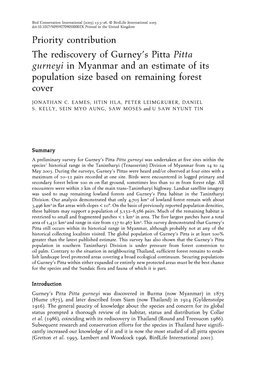 Priority Contribution the Rediscovery of Gurney's Pitta Pitta Gurneyi in Myanmar and an Estimate of Its Population Size Based on Remaining Forest Cover