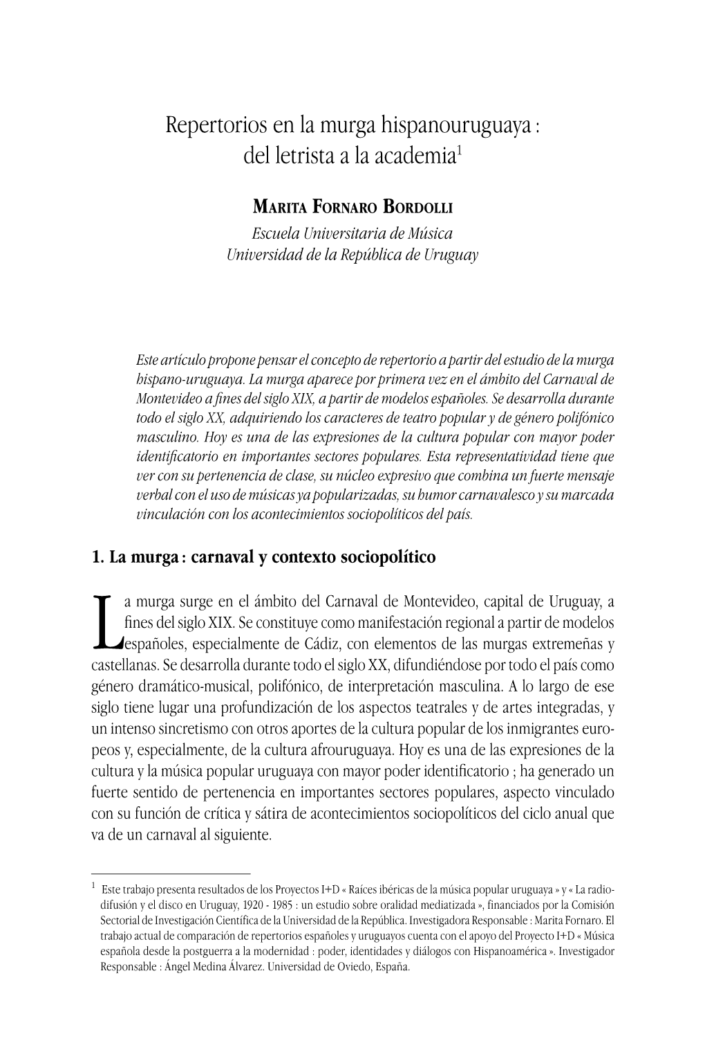 Repertorios En La Murga Hispanouruguaya : Del Letrista a La Academia