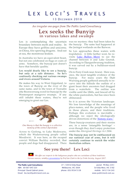 Lex Seeks the Bunyip in Various Lakes and Swamps