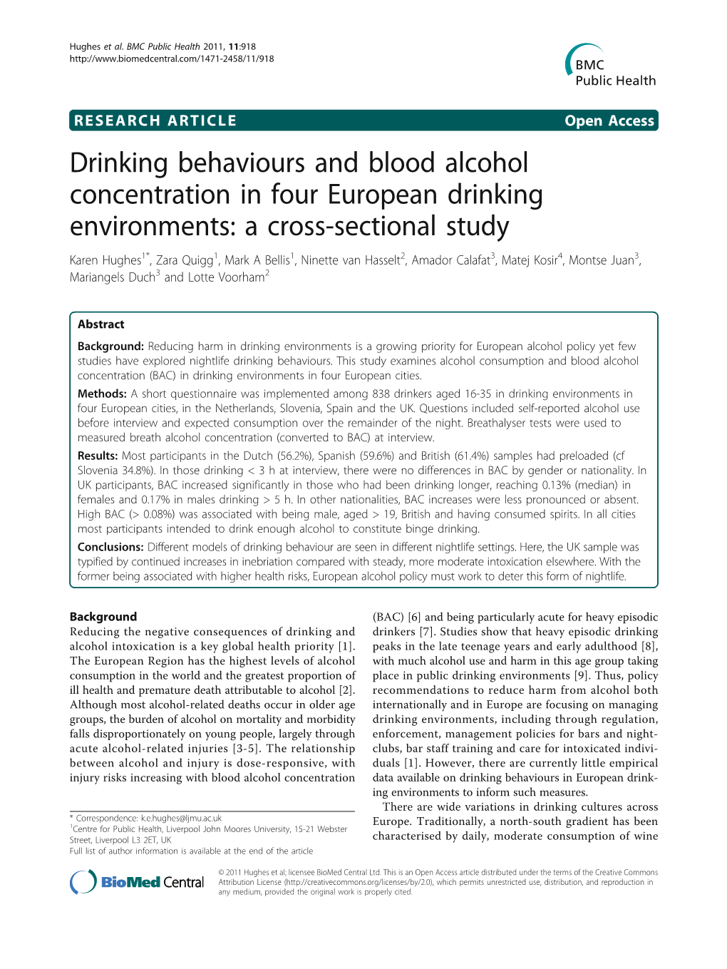 Drinking Behaviours and Blood Alcohol