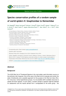 Species Conservation Profiles of a Random Sample of World Spiders II: Gnaphosidae to Nemesiidae