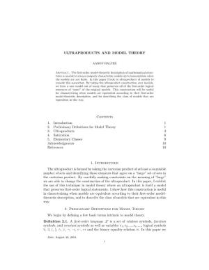 ULTRAPRODUCTS and MODEL THEORY Contents 1. Introduction 1