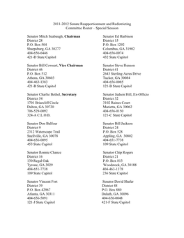 2011-2012 Senate Reapportionment and Redistricting Committee Roster – Special Session