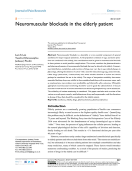 Neuromuscular Blockade in the Elderly Patient